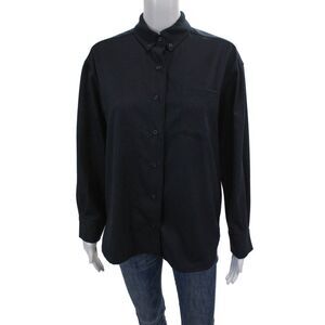 Shon Mott Womens Textured Long Sleeve Button Up Collar Blouse Black Size 01